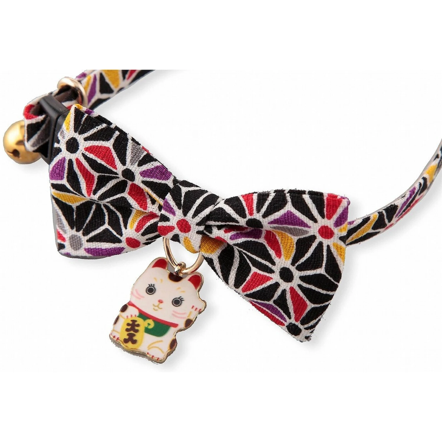Necoichi Lucky Charm Bow Tie Cotton Breakaway Cat Collar With Bell 4 Necoichi Lucky Charm Bow Tie Cotton Breakaway Cat Collar With Bell - Image 2