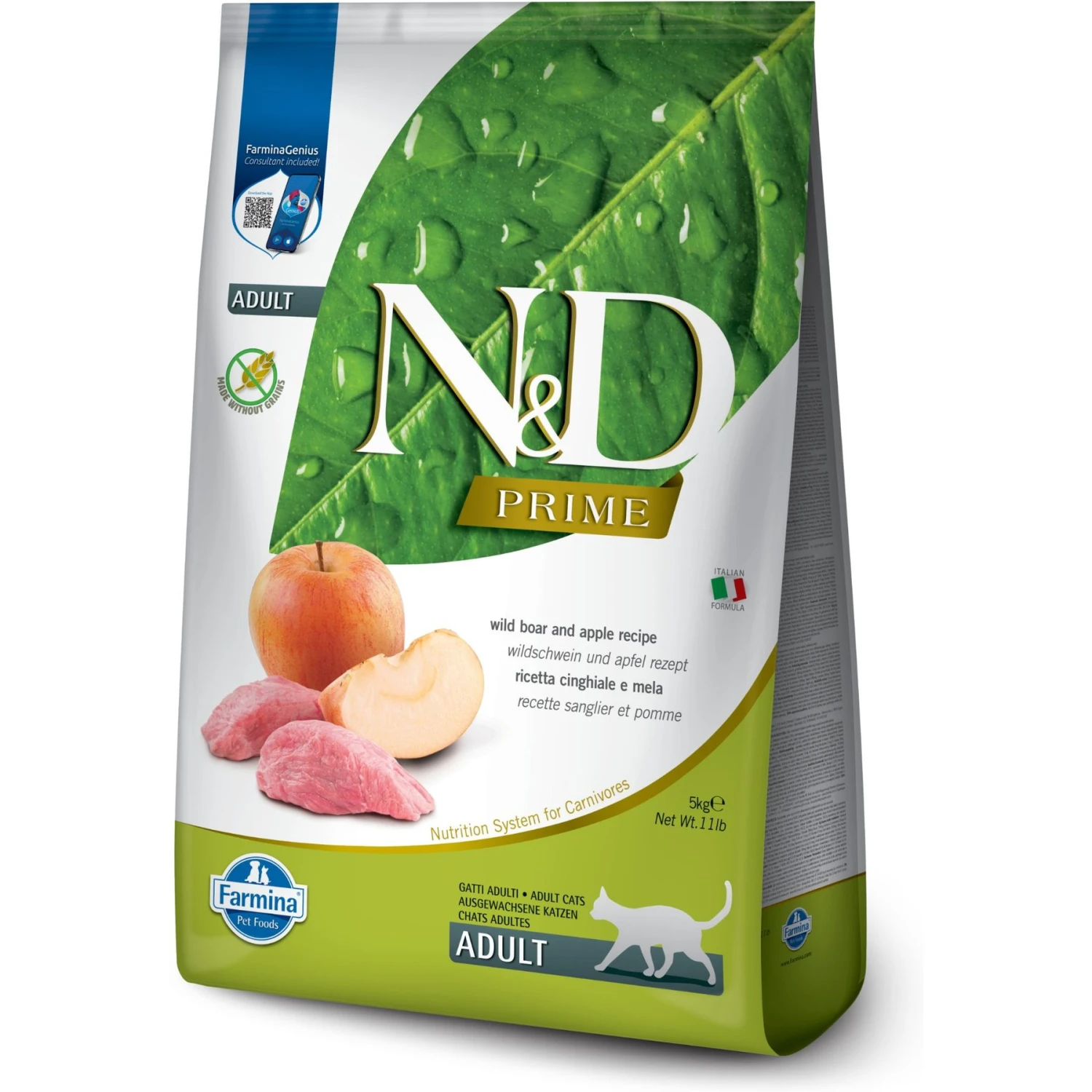 Farmina N&D Prime Boar & Apple Recipe Adult Cat Dry Food, 11-lb Bag 3 Farmina N&D Prime Boar & Apple Recipe Adult Cat Dry Food, 11-lb Bag