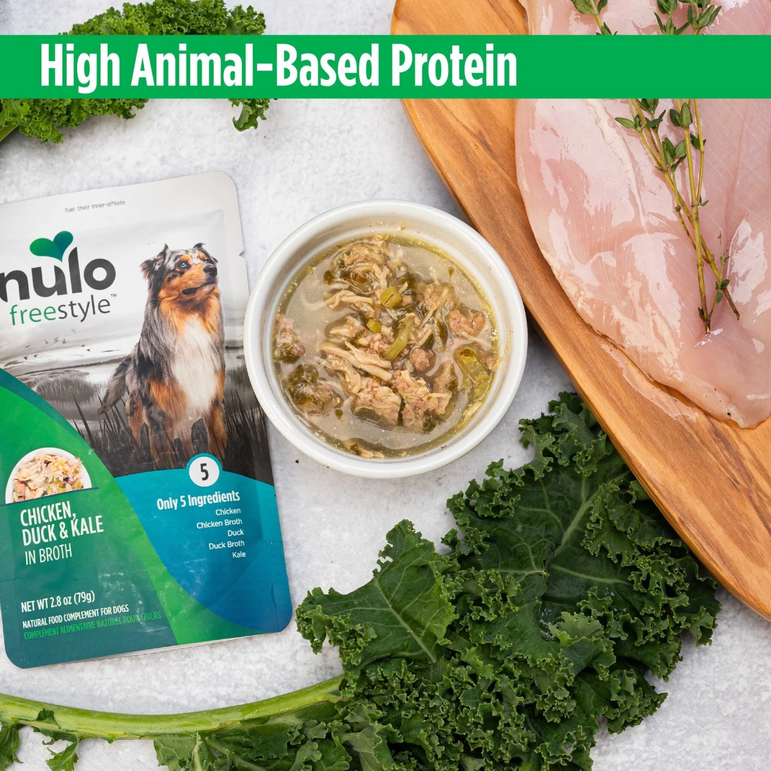 Nulo FreeStyle Chicken, Duck, & Kale In Broth Dog Food Topper 5 Nulo FreeStyle Chicken, Duck, & Kale In Broth Dog Food Topper - Image 3