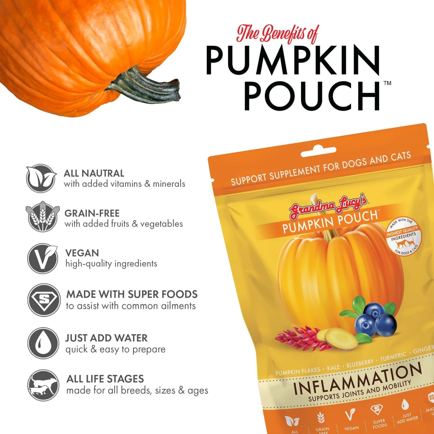 Grandma Lucy's Pumpkin Pouch Inflammation Freeze-Dried Dog & Cat Food Topper, 6-oz Bag 5 Grandma Lucy's Pumpkin Pouch Inflammation Freeze-Dried Dog & Cat Food Topper, 6-oz Bag - Image 3