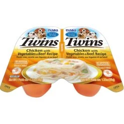 Inaba Twins Chicken With Vegetables & Beef Recipe Grain-Free Dog Food Topper, 1.23-oz, Pack Of 2