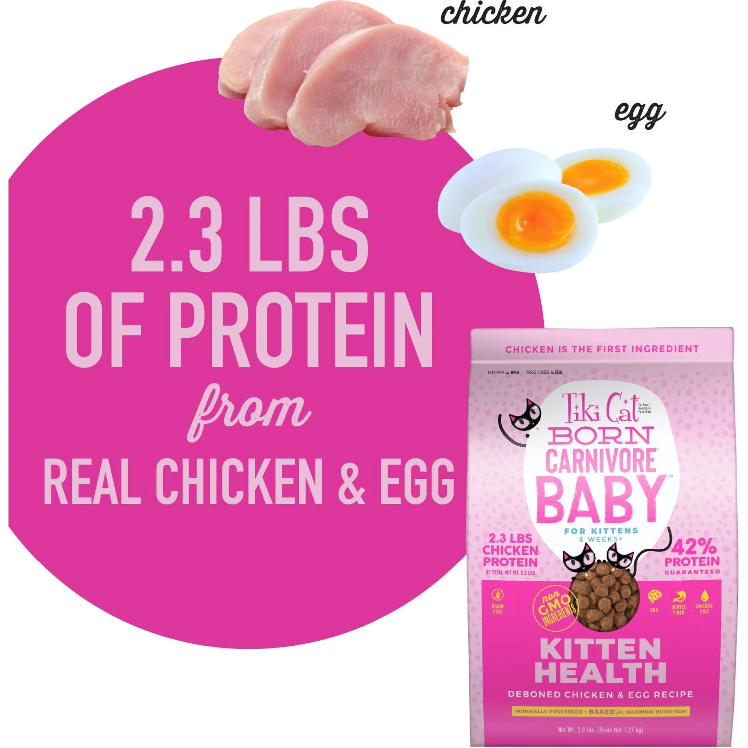 Tiki Cat Born Carnivore Deboned Chicken & Egg Recipe Dry Kitten Food, 2.8-lb Bag 6 Tiki Cat Born Carnivore Deboned Chicken & Egg Recipe Dry Kitten Food, 2.8-lb Bag - Image 4