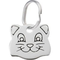 Red Dingo Cat Face Personalized Silver Stainless Steel Cat ID Tag, Small