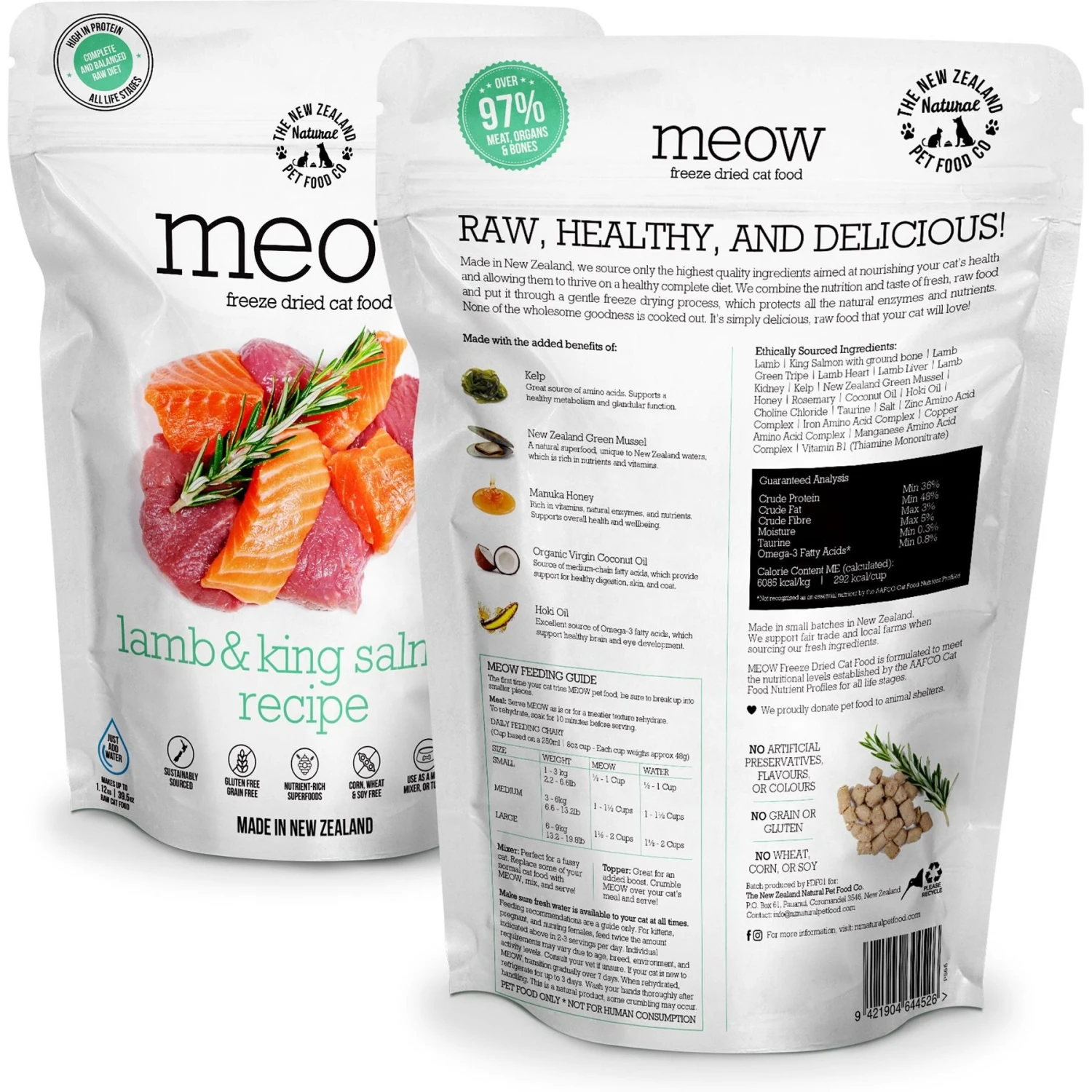 The New Zealand Natural Pet Food Co. Meow Lamb & King Salmon Grain-Free Freeze-Dried Cat Food, 9-oz Bag 4 The New Zealand Natural Pet Food Co. Meow Lamb & King Salmon Grain-Free Freeze-Dried Cat Food, 9-oz Bag - Image 2