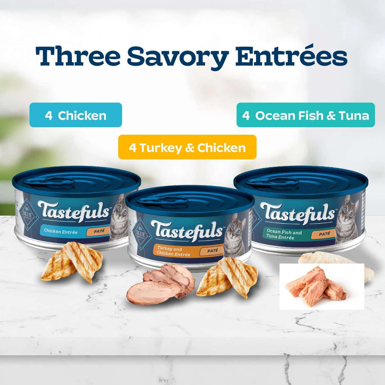 Blue Buffalo Tastefuls Chicken, Turkey & Chicken & Ocean Fish & Tuna Entrées Variety Pack Pate Wet Cat Food, 5.5-oz Can, Case Of 12 5 Blue Buffalo Tastefuls Chicken, Turkey & Chicken & Ocean Fish & Tuna Entrées Variety Pack Pate Wet Cat Food, 5.5-oz Can, Case Of 12 - Image 3