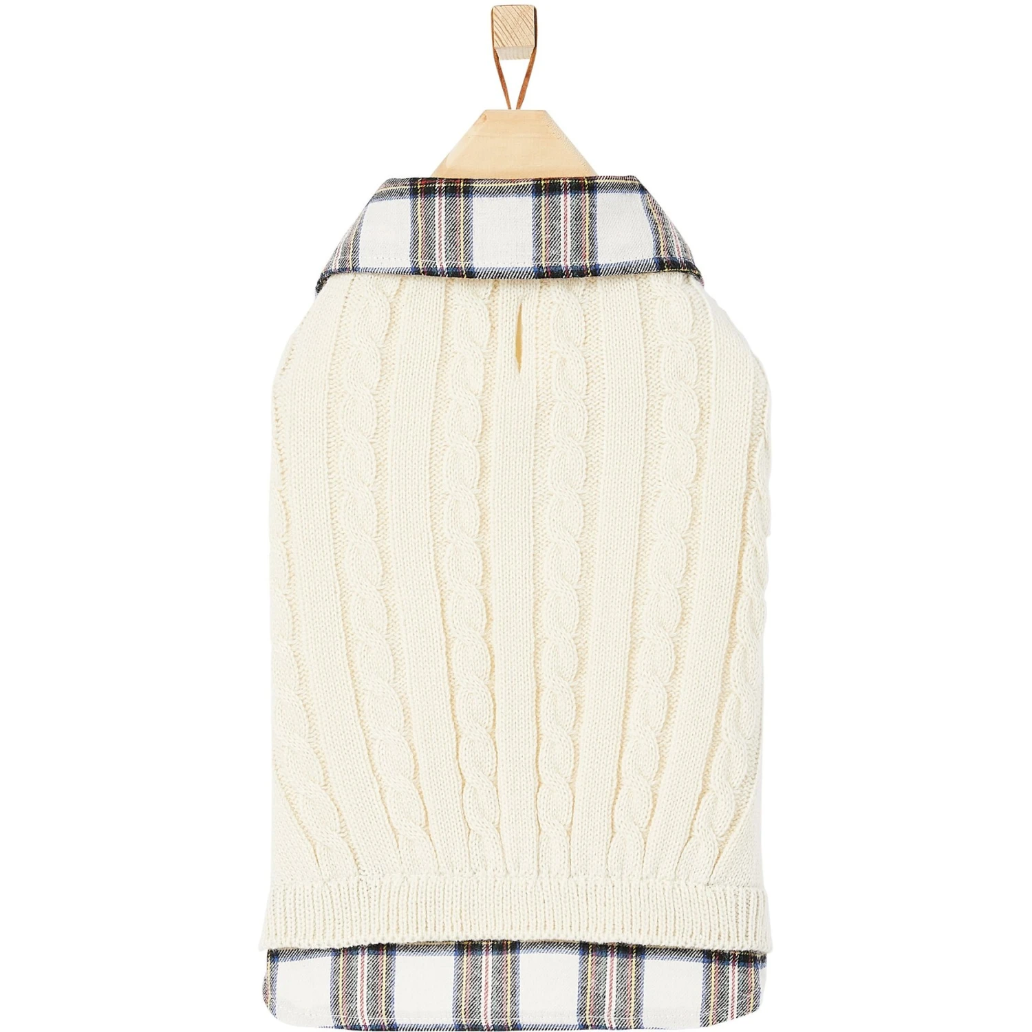 Frisco Cream Cable Knit Dog & Cat Sweater, White/Red Plaid 6 Frisco Cream Cable Knit Dog & Cat Sweater, White/Red Plaid - Image 4