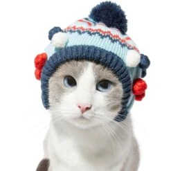 Frisco Pom Pom Dog & Cat Knitted Hat -Blue Buffalo Shop 276307 PT3. AC SS1800 V1631303197