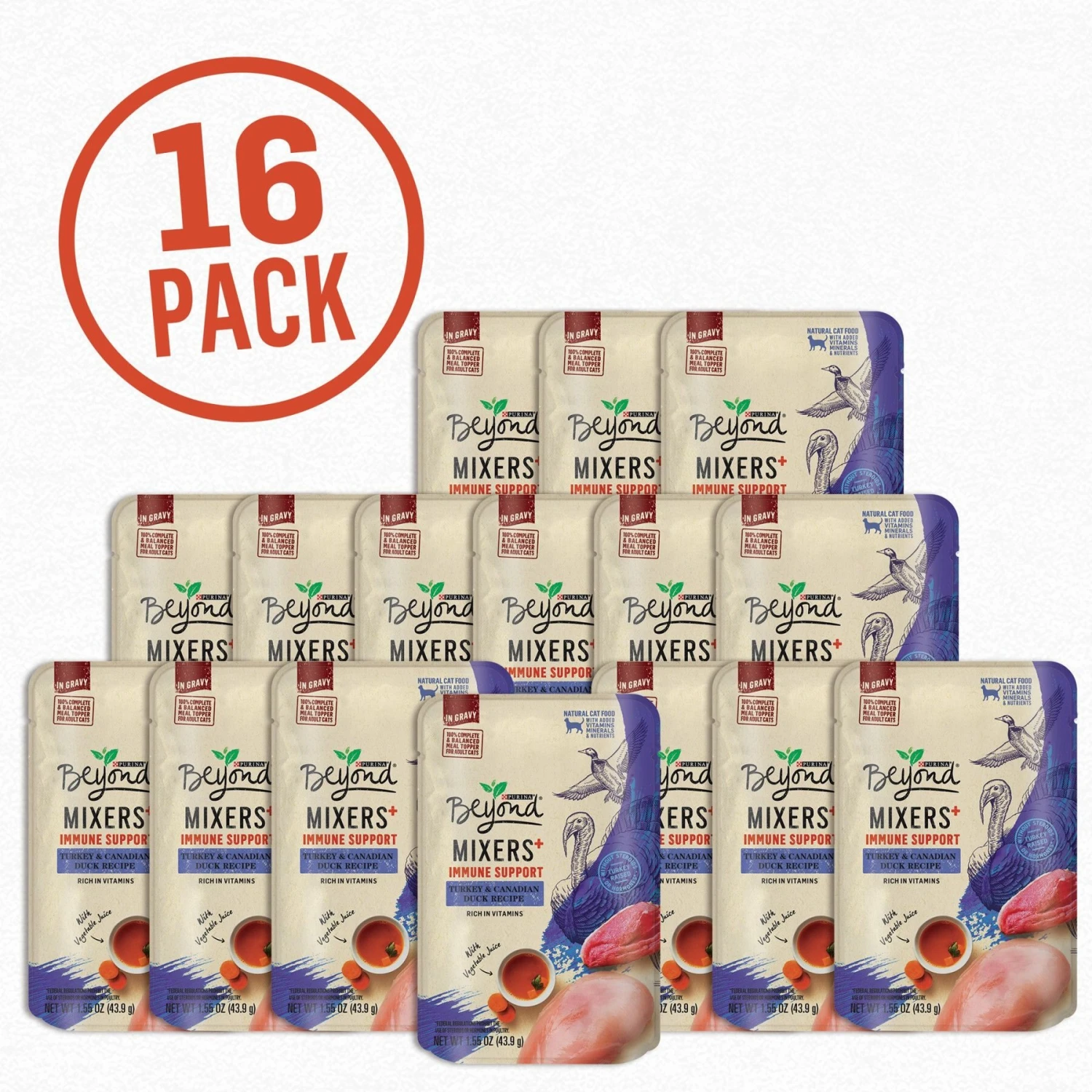 Purina Beyond Mixers+ Immune Support Turkey & Canadian Duck Recipe Wet Cat Food, 1.55-oz Pouch, Case Of 16 4 Purina Beyond Mixers+ Immune Support Turkey & Canadian Duck Recipe Wet Cat Food, 1.55-oz Pouch, Case Of 16 - Image 2