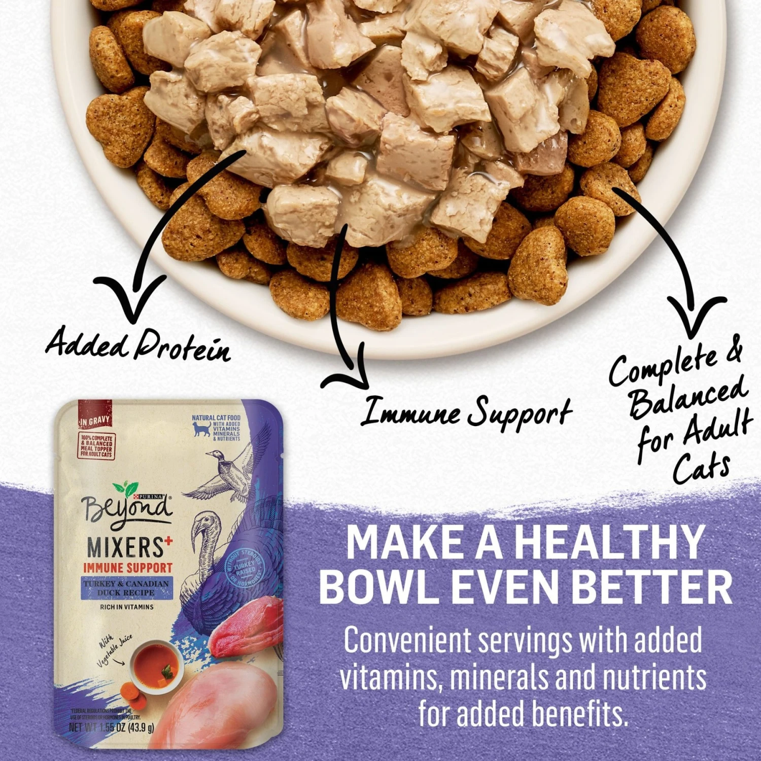 Purina Beyond Mixers+ Immune Support Turkey & Canadian Duck Recipe Wet Cat Food, 1.55-oz Pouch, Case Of 16 9 Purina Beyond Mixers+ Immune Support Turkey & Canadian Duck Recipe Wet Cat Food, 1.55-oz Pouch, Case Of 16 - Image 7