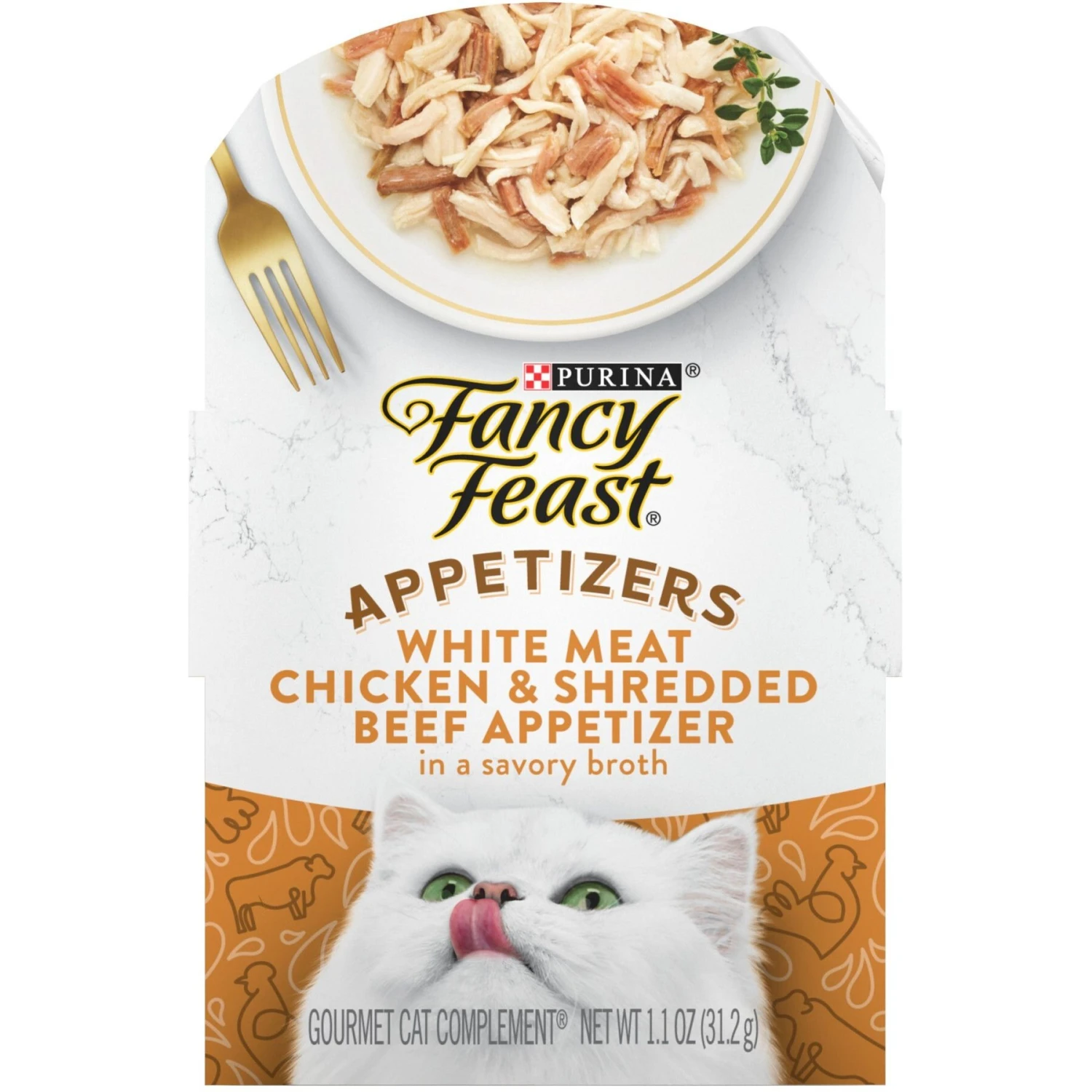 Fancy Feast Appetizers Grain-Free White Meat Chicken & Shredded Beef Appetizer In Savory Broth Wet Cat Food, 1.1-oz Tray, Case Of 10 3 Fancy Feast Appetizers Grain-Free White Meat Chicken & Shredded Beef Appetizer In Savory Broth Wet Cat Food, 1.1-oz Tray, Case Of 10