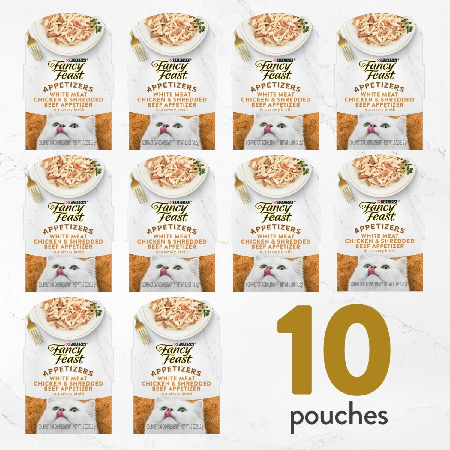 Fancy Feast Appetizers Grain-Free White Meat Chicken & Shredded Beef Appetizer In Savory Broth Wet Cat Food, 1.1-oz Tray, Case Of 10 4 Fancy Feast Appetizers Grain-Free White Meat Chicken & Shredded Beef Appetizer In Savory Broth Wet Cat Food, 1.1-oz Tray, Case Of 10 - Image 2