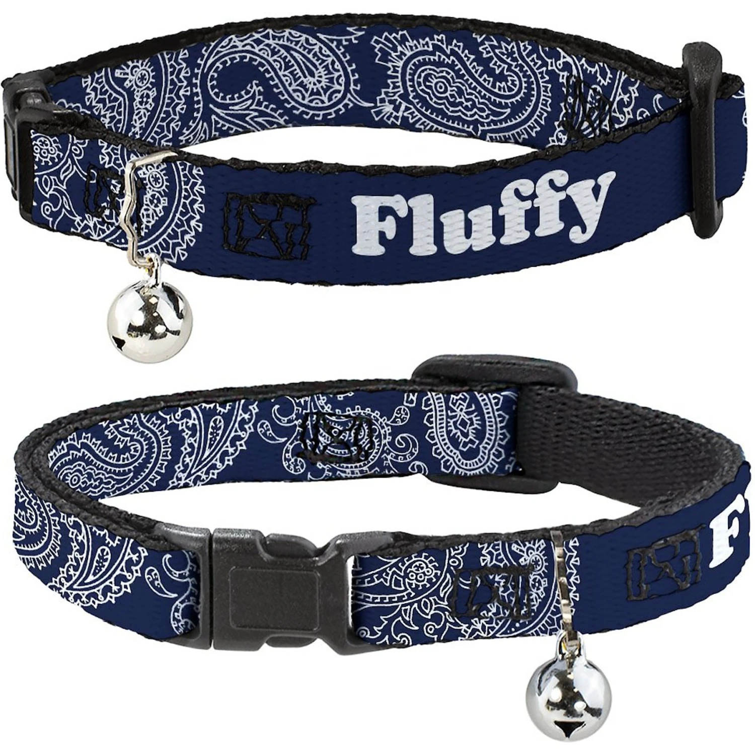 Buckle-Down Personalized Breakaway Cat Collar With Bell, Paisley Blue & White 3 Buckle-Down Personalized Breakaway Cat Collar With Bell, Paisley Blue & White