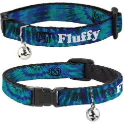 Buckle-Down Personalized Breakaway Cat Collar With Bell, Tie Dye