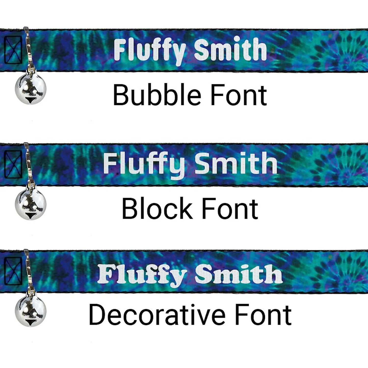 Buckle-Down Personalized Breakaway Cat Collar With Bell, Tie Dye 4 Buckle-Down Personalized Breakaway Cat Collar With Bell, Tie Dye - Image 2