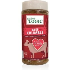 Nature's Logic Beef Crumble Dry Dog & Cat Food Topper, 8-oz Bottle