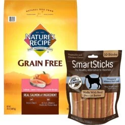 Nature's Recipe Grain-Free Salmon, Sweet Potato & Pumpkin Recipe Dry Dog Food & SmartBones SmartSticks Peanut Butter Dog Treats