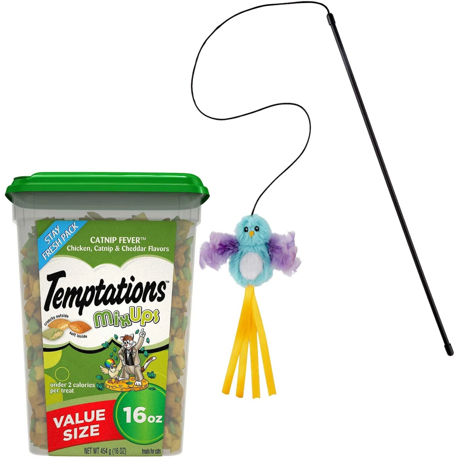 Temptations MixUps Catnip Fever Flavor Soft & Crunchy Cat Treats & Frisco Bird With Feathers Teaser Wand Cat Toy With Catnip 3 Temptations MixUps Catnip Fever Flavor Soft & Crunchy Cat Treats & Frisco Bird With Feathers Teaser Wand Cat Toy With Catnip