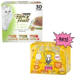 Tiny Tiger Pate Beef & Poultry Recipes Variety Pack Grain-Free Canned Cat Food & Fancy Feast Classic Poultry & Beef Pate Collection Feast Variety Pack Wet Cat Food