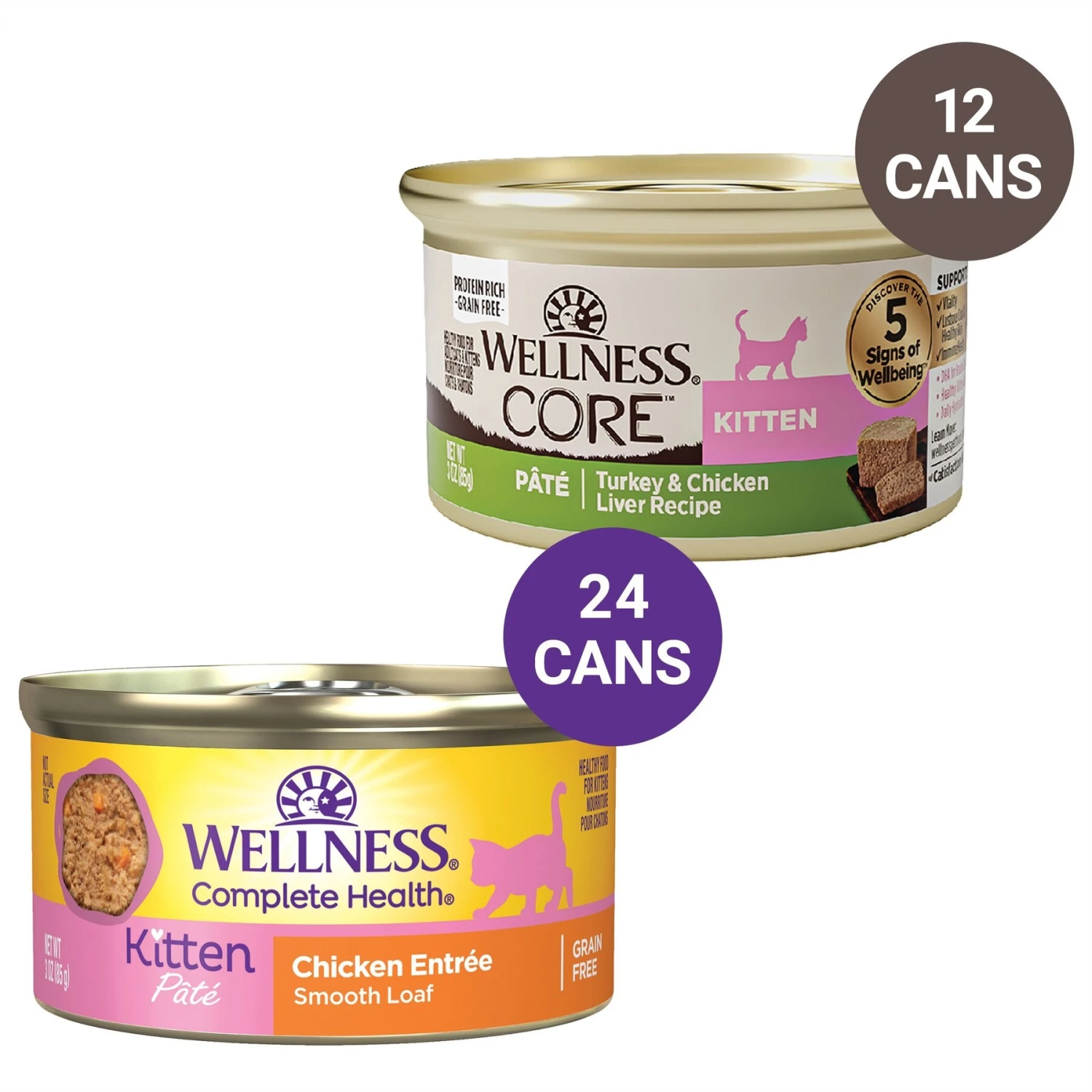 Wellness Complete Health Kitten Chicken Entree Recipe Natural Canned Cat Food & Wellness CORE Natural Grain-Free Turkey & Chicken Liver Pate Canned Kitten Food 3 Wellness Complete Health Kitten Chicken Entree Recipe Natural Canned Cat Food & Wellness CORE Natural Grain-Free Turkey & Chicken Liver Pate Canned Kitten Food