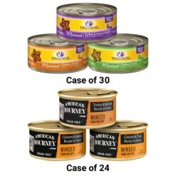 American Journey Minced Poultry & Seafood In Gravy Variety Pack Grain-Free Canned Cat Food & Wellness Complete Health Minced Poultry Pleasers Variety Pack Grain-Free Canned Cat Food