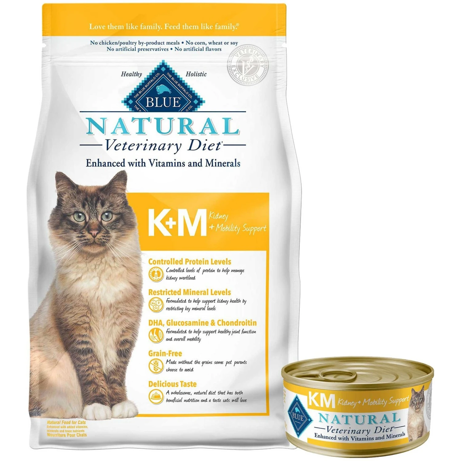 Blue Buffalo Natural Veterinary Diet K+M Kidney + Mobility Support Grain-Free Dry Cat Food & Blue Buffalo Natural Veterinary Diet K+M Kidney + Mobility Support Grain-Free Wet Cat Food 3 Blue Buffalo Natural Veterinary Diet K+M Kidney + Mobility Support Grain-Free Dry Cat Food & Blue Buffalo Natural Veterinary Diet K+M Kidney + Mobility Support Grain-Free Wet Cat Food
