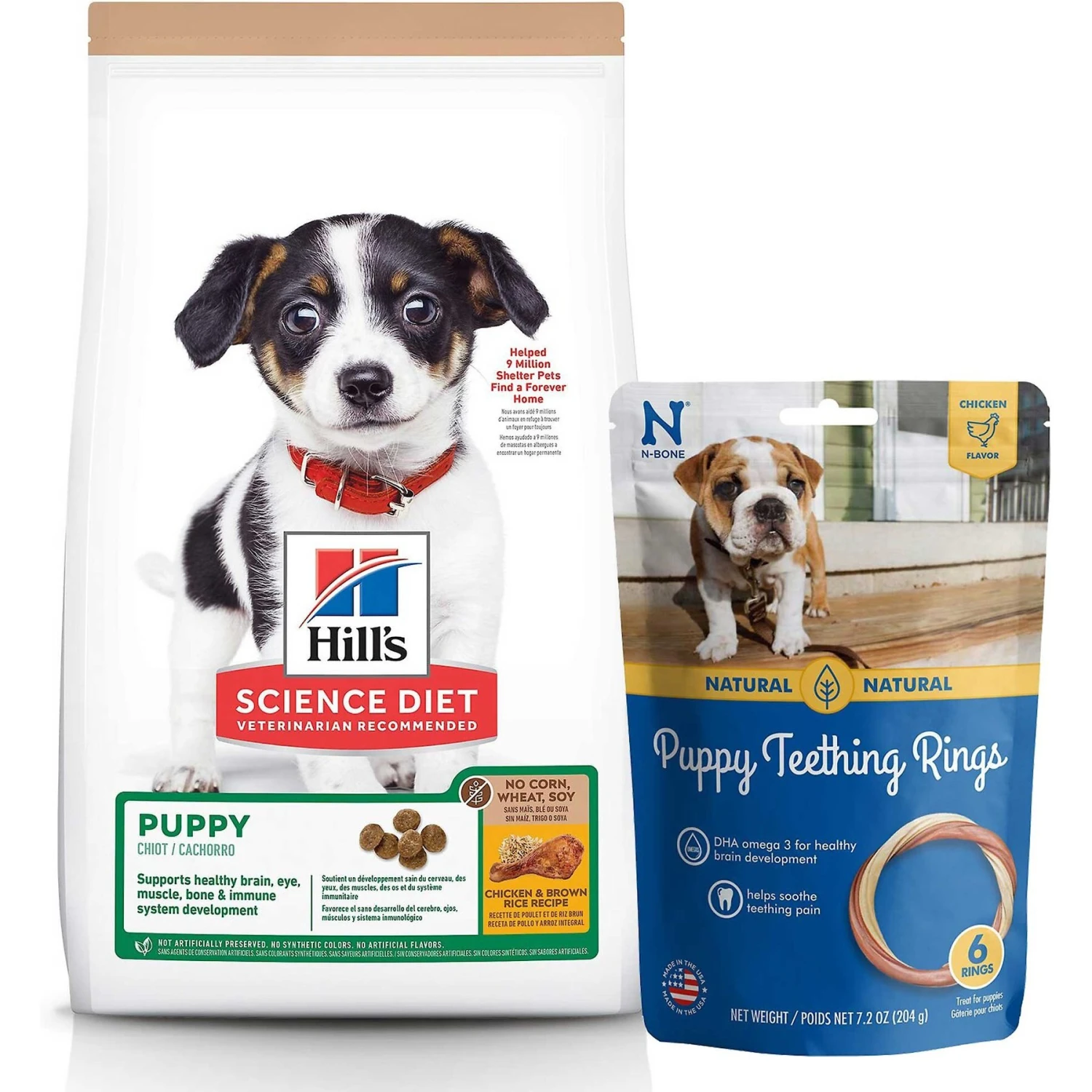 Hill's Science Diet Puppy Chicken & Brown Rice Recipe Dry Dog Food & N-Bone Puppy Teething Ring Chicken Flavor Dog Treats 3 Hill's Science Diet Puppy Chicken & Brown Rice Recipe Dry Dog Food & N-Bone Puppy Teething Ring Chicken Flavor Dog Treats