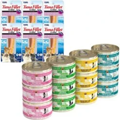 Inaba Extra Tender Grilled Tuna Fillet In Tuna Broth Grain-Free Cat Treat & Weruva Cats In The Kitchen Cuties Variety Pack Grain-Free Canned Cat Food