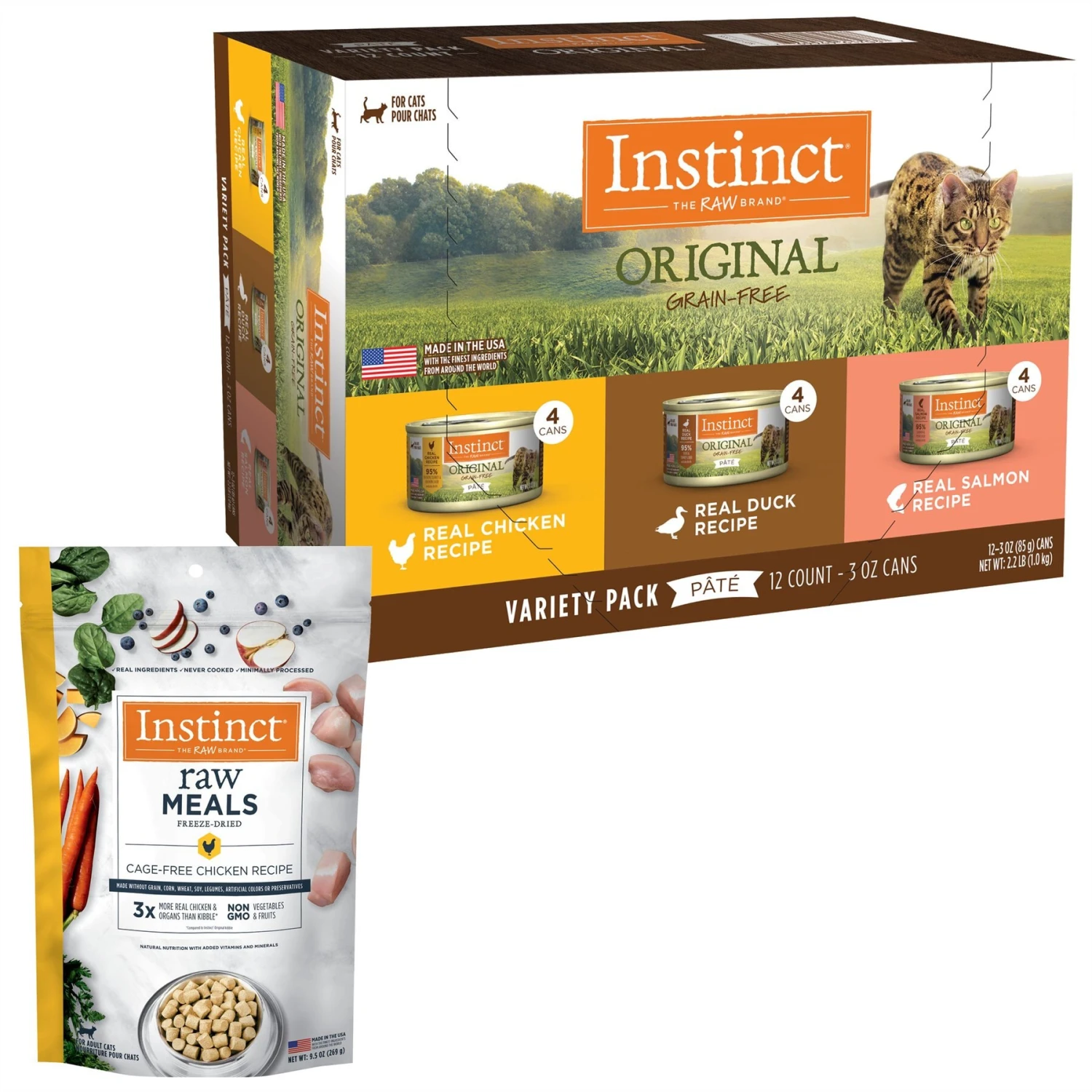 Instinct Original Grain-Free Pate Recipe Variety Pack Wet Canned Cat Food & Instinct Freeze-Dried Raw Meals Grain-Free Cage-Free Chicken Recipe Cat Food 3 Instinct Original Grain-Free Pate Recipe Variety Pack Wet Canned Cat Food & Instinct Freeze-Dried Raw Meals Grain-Free Cage-Free Chicken Recipe Cat Food