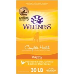 Wellness Complete Health Puppy Deboned Chicken, Oatmeal & Salmon Meal Recipe Dry Dog Food & Wellness Complete Health Just For Puppy Canned Dog Food -Blue Buffalo Shop 298680 PT5. AC SS1800 V1691425674