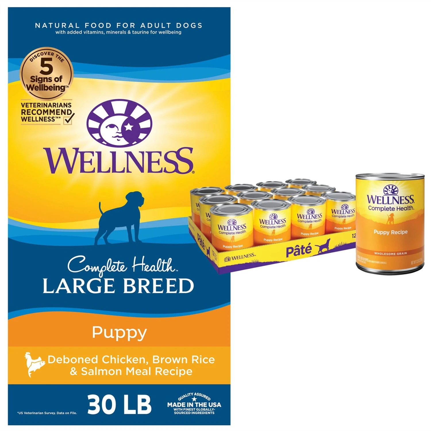 Wellness Large Breed Complete Health Puppy Deboned Chicken, Brown Rice & Salmon Meal Recipe Dry Dog Food & Wellness Complete Health Just For Puppy Canned Dog Food 3 Wellness Large Breed Complete Health Puppy Deboned Chicken, Brown Rice & Salmon Meal Recipe Dry Dog Food & Wellness Complete Health Just For Puppy Canned Dog Food