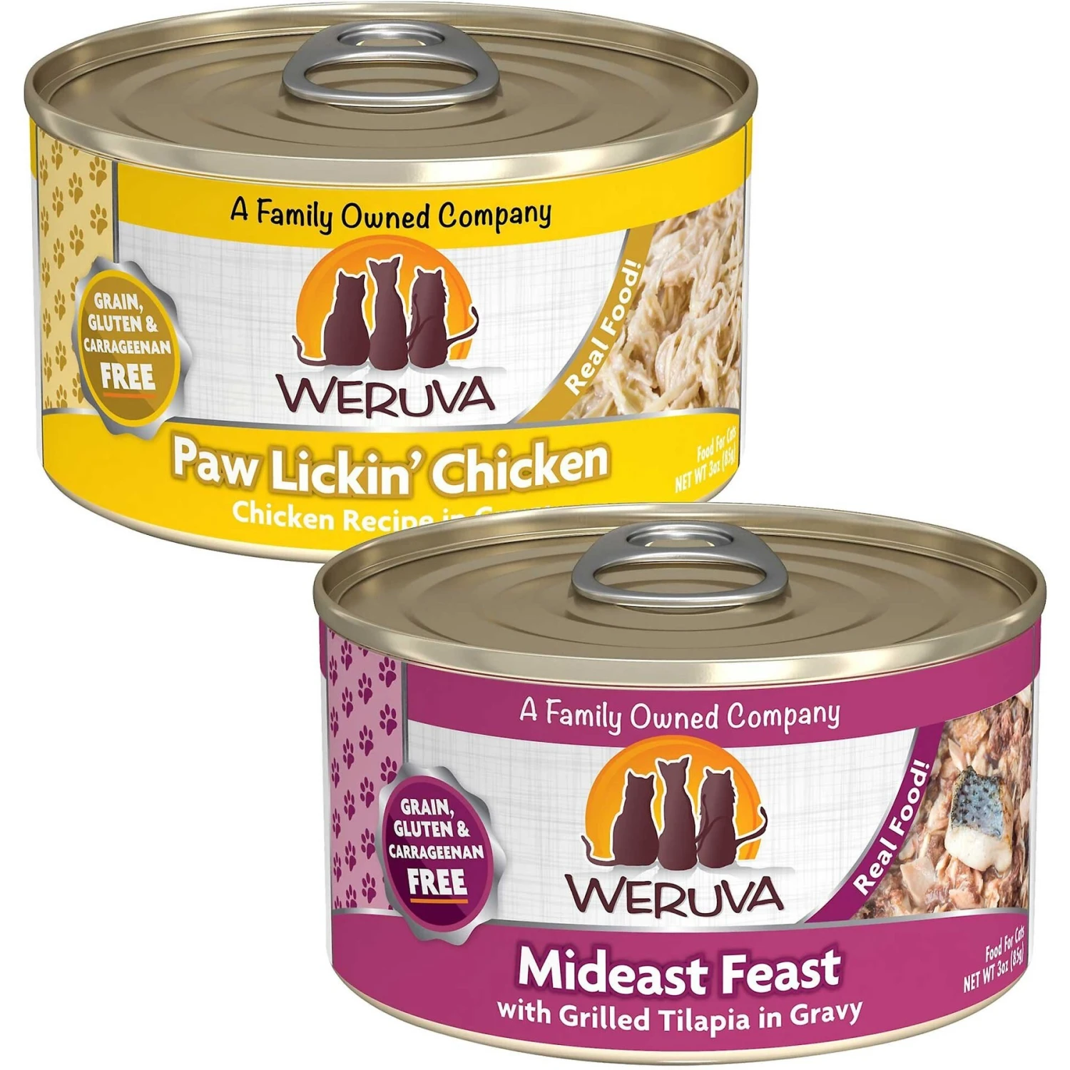 Weruva Paw Lickin' Chicken In Gravy Grain-Free Canned Cat Food & Weruva Mideast Feast With Grilled Tilapia In Gravy Grain-Free Canned Cat Food 3 Weruva Paw Lickin' Chicken In Gravy Grain-Free Canned Cat Food & Weruva Mideast Feast With Grilled Tilapia In Gravy Grain-Free Canned Cat Food