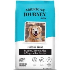 American Journey Protein & Grains Senior Salmon, Brown Rice & Vegetables Recipe Dry Dog Food, 28-lb Bag & American Journey Poultry & Beef Variety Pack Grain-Free Canned Dog Food -Blue Buffalo Shop 302238 PT5. AC SS1800 V1694613385
