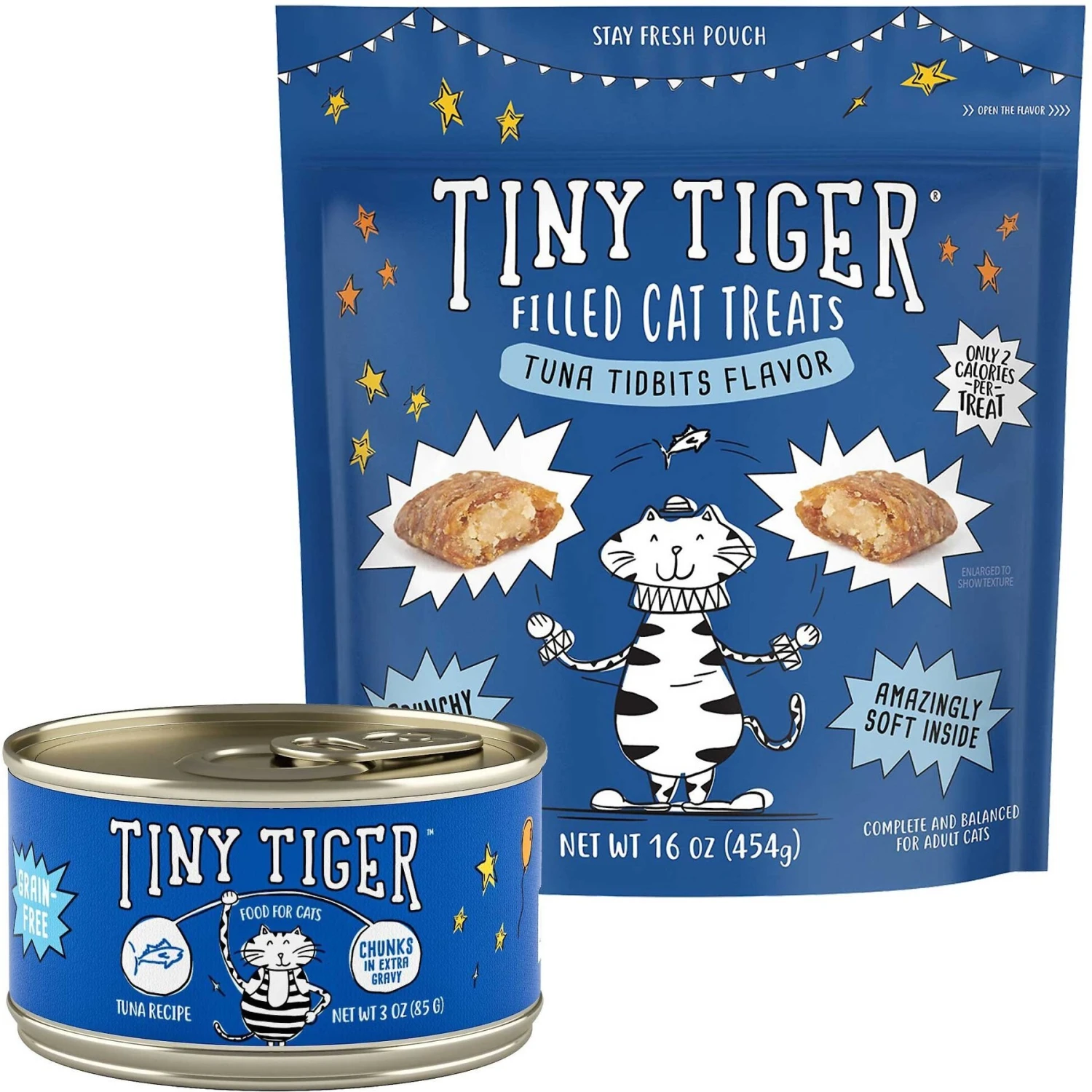 Tiny Tiger Chunks In EXTRA Gravy Tuna Recipe Grain-Free Canned Cat Food & Tiny Tiger Tuna Tidbits Flavor Filled Cat Treats 3 Tiny Tiger Chunks In EXTRA Gravy Tuna Recipe Grain-Free Canned Cat Food & Tiny Tiger Tuna Tidbits Flavor Filled Cat Treats