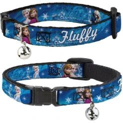 Buckle-Down Disney Frozen Anna & Elsa Poses/Castle & Mountains Personalized Breakaway Cat Collar With Bell