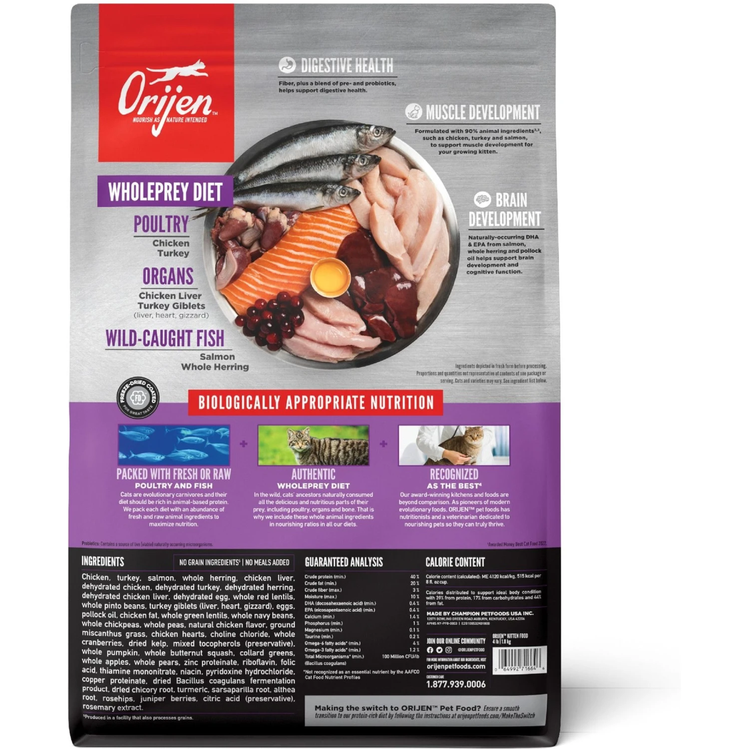 ORIJEN Free Run Chicken & Turkey, & Wild Caught Salmon & Herring Grain-Free Dry Kitten Food, 4-lb Bag 5 ORIJEN Free Run Chicken & Turkey, & Wild Caught Salmon & Herring Grain-Free Dry Kitten Food, 4-lb Bag - Image 3