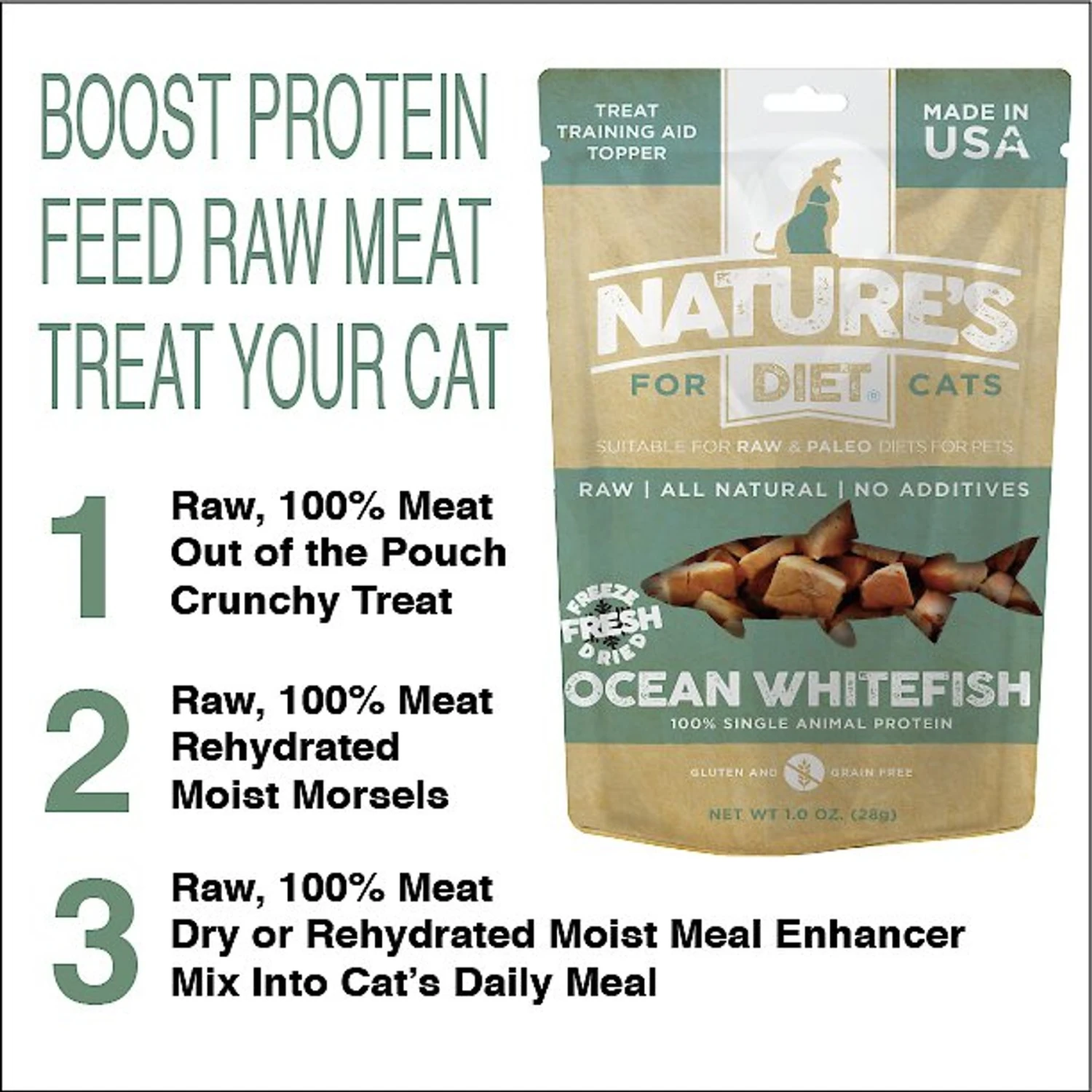 Nature's Diet Whitefish Raw Freeze-Dried Cat Treats, 1-oz Pouch 6 Nature's Diet Whitefish Raw Freeze-Dried Cat Treats, 1-oz Pouch - Image 4