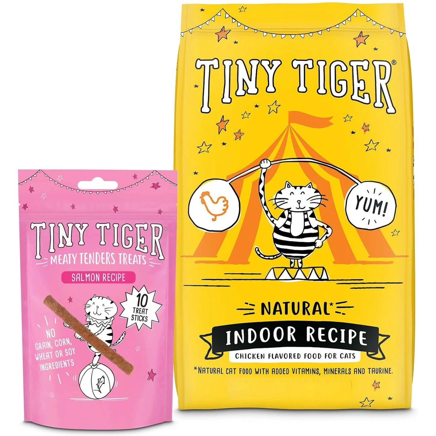 Tiny Tiger, Meaty Tenders Cat Treats, Salmon Recipe & Tiny Tiger, Natural Indoor Recipe Chicken Flavor Dry Cat Food 3 Tiny Tiger, Meaty Tenders Cat Treats, Salmon Recipe & Tiny Tiger, Natural Indoor Recipe Chicken Flavor Dry Cat Food