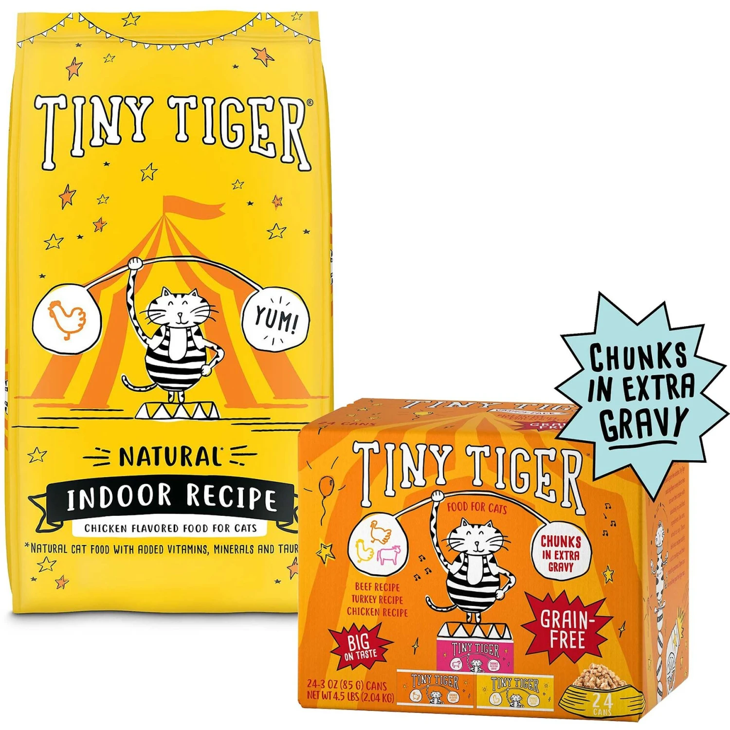 Tiny Tiger, Natural Indoor Recipe Chicken Flavor Dry Cat Food & Tiny Tiger Chunks In EXTRA Gravy Beef & Poultry Recipes Variety Pack Grain-Free Canned Cat Food 3 Tiny Tiger, Natural Indoor Recipe Chicken Flavor Dry Cat Food & Tiny Tiger Chunks In EXTRA Gravy Beef & Poultry Recipes Variety Pack Grain-Free Canned Cat Food
