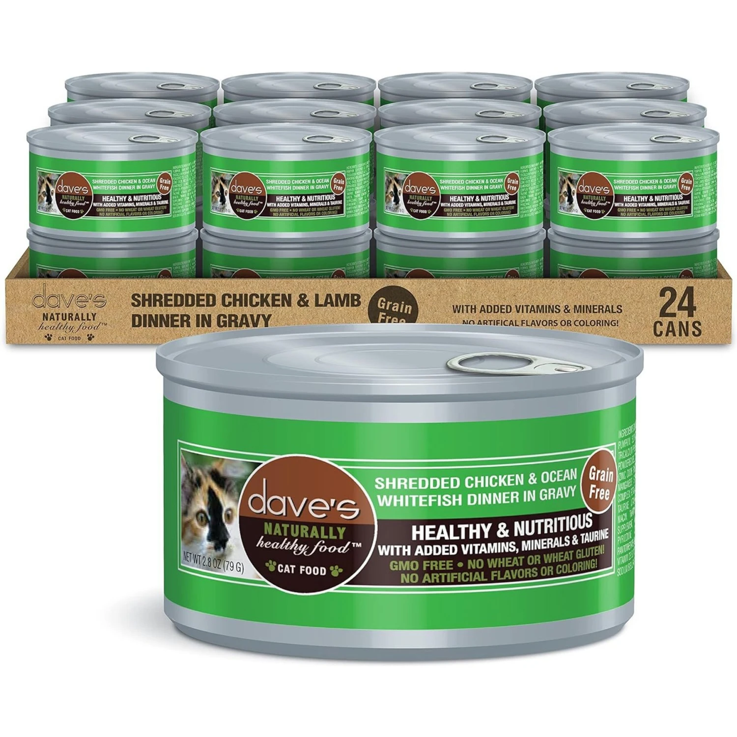 Dave's Pet Food Shredded Chicken & Ocean Whitefish Dinner In Gravy Recipe Wet Cat Food, 2.8-oz Can, Case Of 24 3 Dave's Pet Food Shredded Chicken & Ocean Whitefish Dinner In Gravy Recipe Wet Cat Food, 2.8-oz Can, Case Of 24