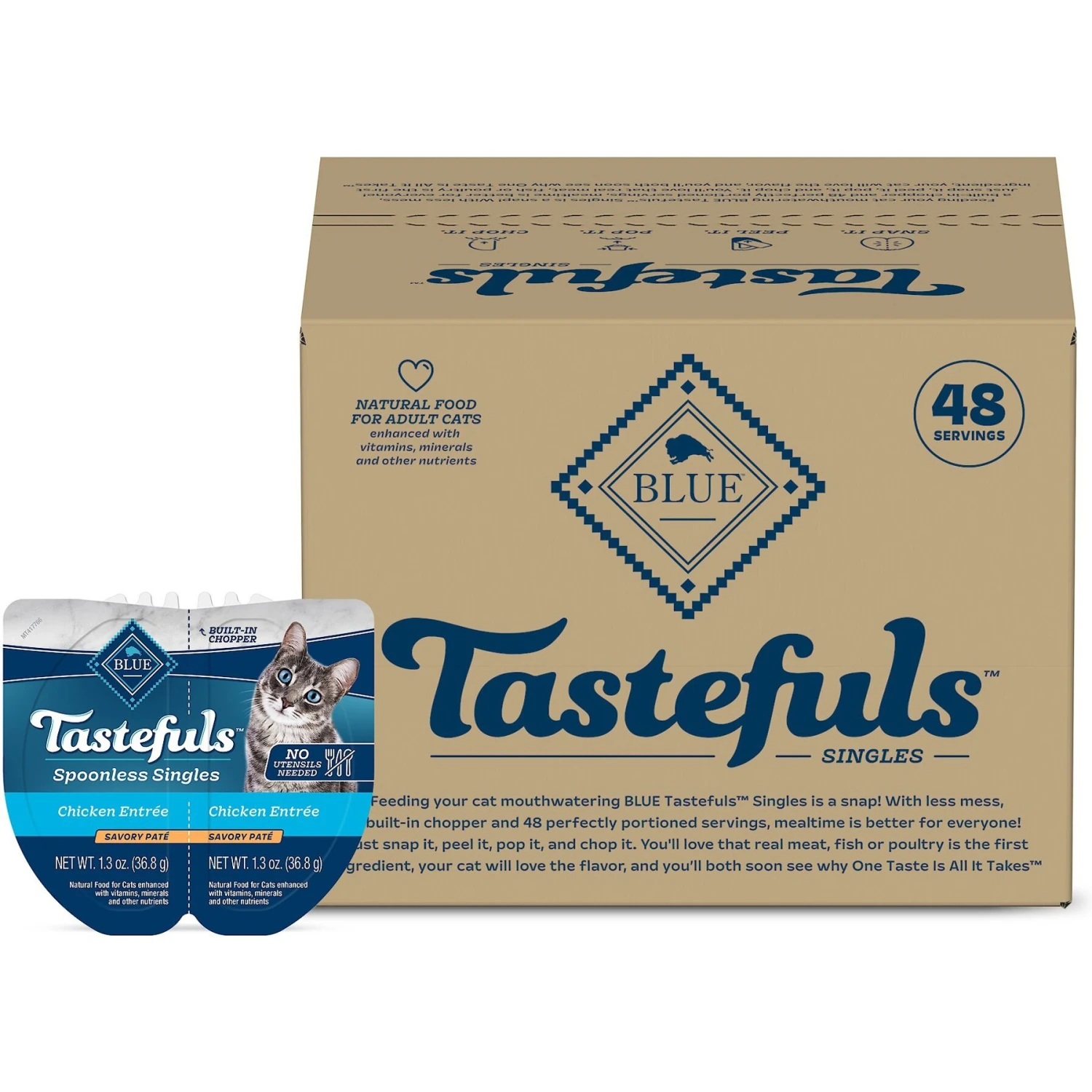 Blue Buffalo Tastefuls Spoonless Singles Chicken Entrée Pate Adult Cat Food, 2.6-oz Cup, Case Of 24 3 Blue Buffalo Tastefuls Spoonless Singles Chicken Entrée Pate Adult Cat Food, 2.6-oz Cup, Case Of 24