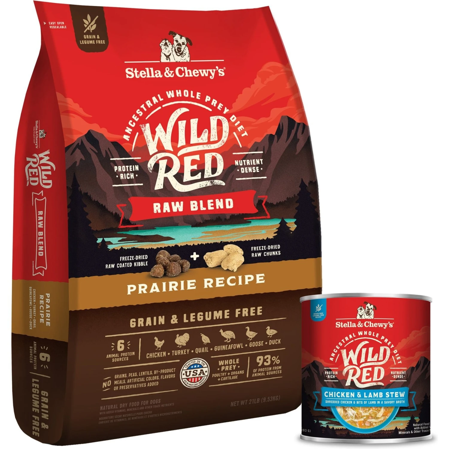 Stella & Chewy's Wild Red Raw Blend Kibble Grain-Free Prairie Recipe Dry Dog Food & Stella & Chewy's Wild Red Grain-Free Chicken & Lamb Stew Wet Dog Food 3 Stella & Chewy's Wild Red Raw Blend Kibble Grain-Free Prairie Recipe Dry Dog Food & Stella & Chewy's Wild Red Grain-Free Chicken & Lamb Stew Wet Dog Food