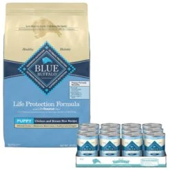 Blue Buffalo Homestyle Recipe Puppy Chicken Dinner With Garden Vegetables Canned Dog Food & Blue Buffalo Life Protection Formula Puppy Chicken & Brown Rice Recipe Dry Dog Food