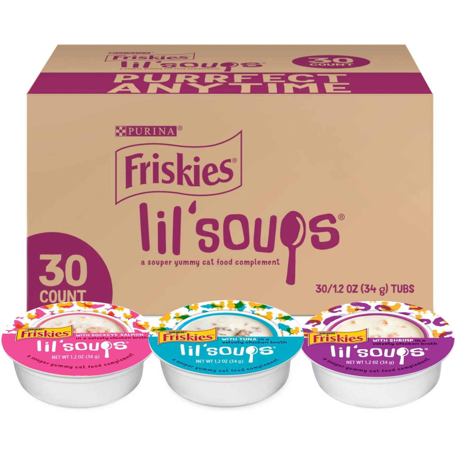 Friskies Lil' Soups Salmon, Tuna, & Shrimp Variety Pack Grain-Free Bits In Broth Wet Lickable Cat Food Topper 3 Friskies Lil' Soups Salmon, Tuna, & Shrimp Variety Pack Grain-Free Bits In Broth Wet Lickable Cat Food Topper