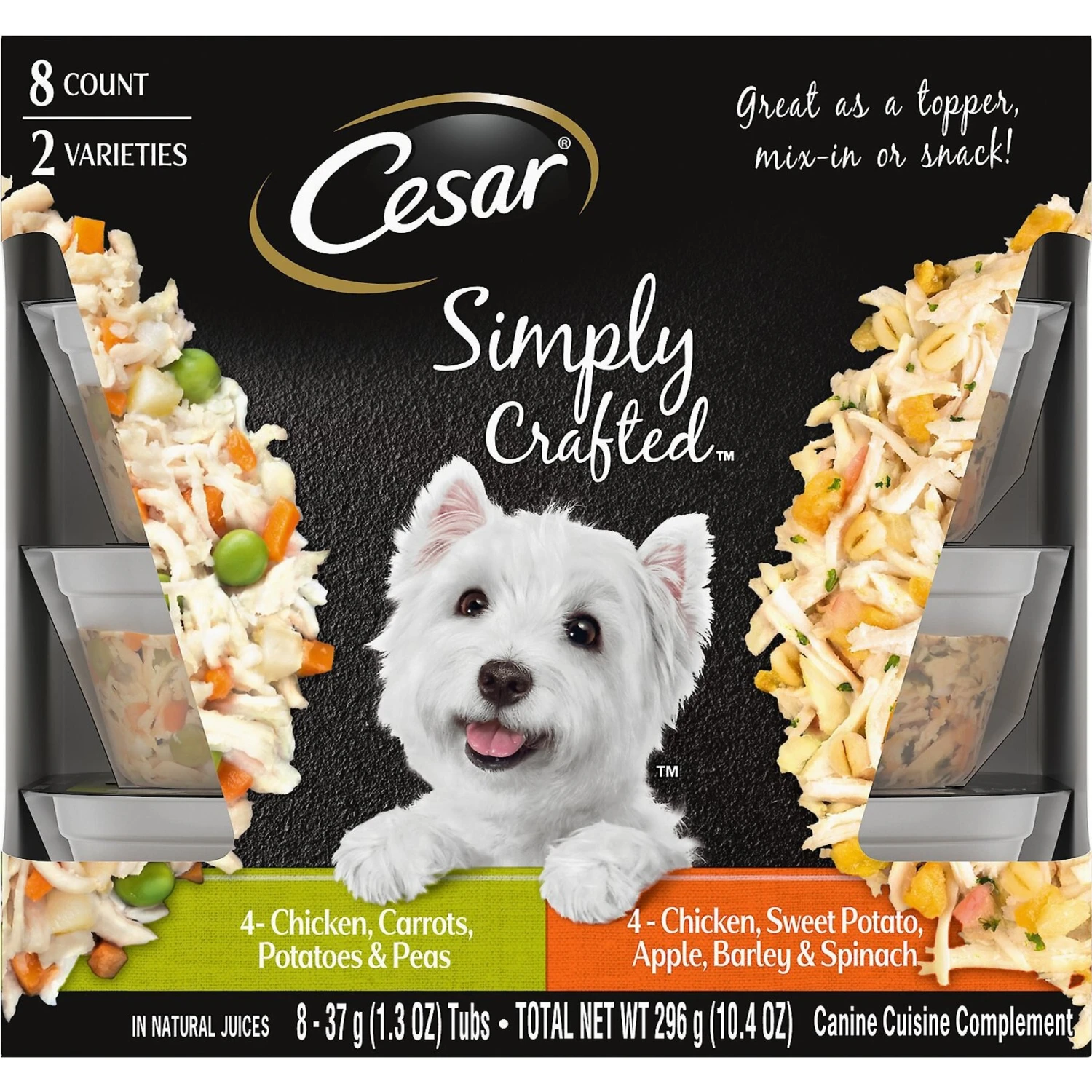 Cesar Simply Crafted Variety Pack Chicken, Carrots, Potatoes & Peas & Chicken, Sweet Potato, Apple, Barley & Spinach Limited-Ingredient Wet Dog Food Topper 3 Cesar Simply Crafted Variety Pack Chicken, Carrots, Potatoes & Peas & Chicken, Sweet Potato, Apple, Barley & Spinach Limited-Ingredient Wet Dog Food Topper