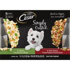 Cesar Simply Crafted Variety Pack Chicken, Carrots & Green Beans & Beef, Chicken, Purple Potatoes, Peas & Carrots Wet Dog Food Topper, 1.3-oz Can, 16 Count