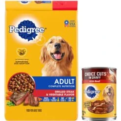 Pedigree Complete Nutrition Grilled Steak & Vegetable Flavor Dog Kibble Adult Dry Dog Food & Pedigree Choice Cuts In Gravy With Beef Adult Canned Dog Food
