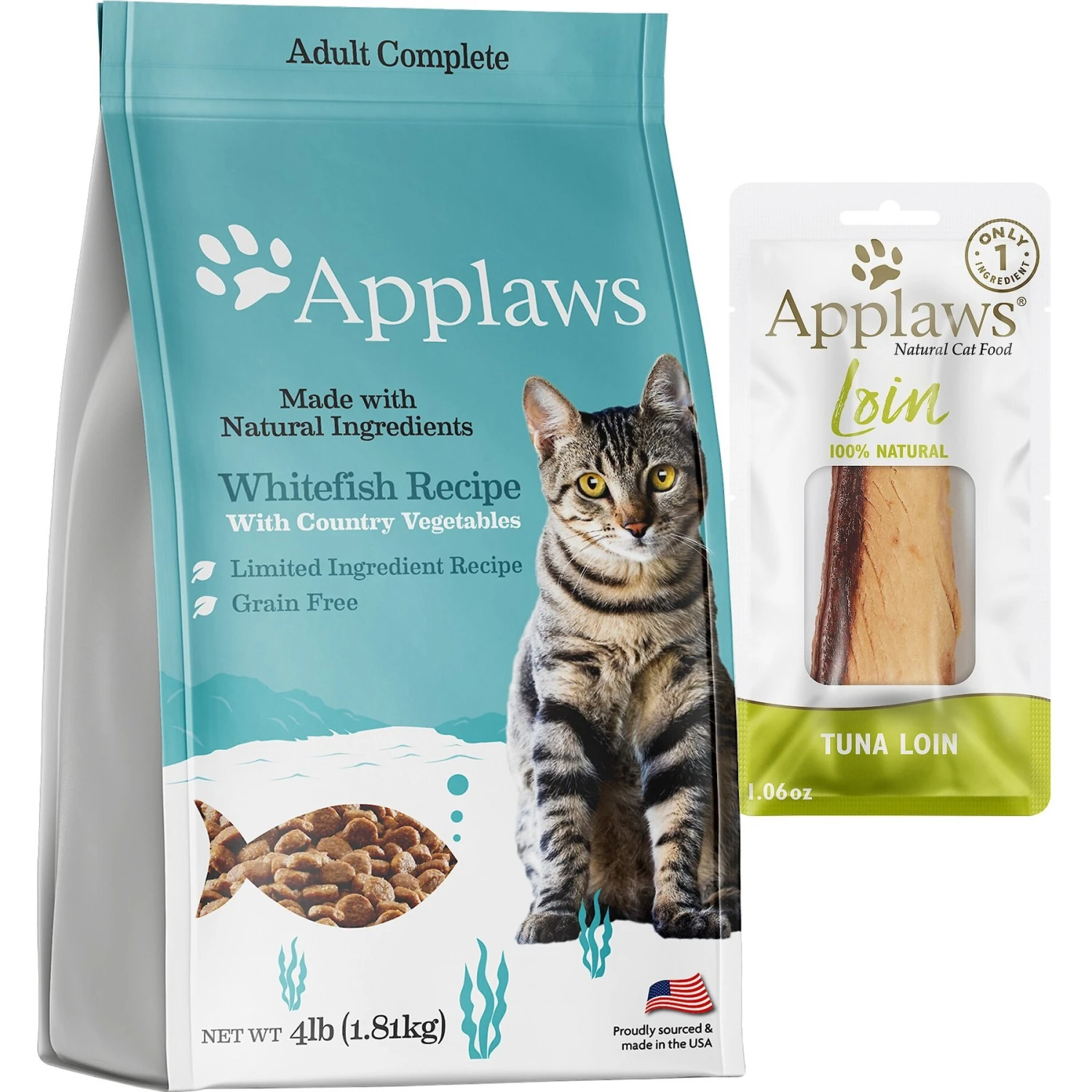 Applaws Adult Complete Whitefish Recipe With Country Vegetables Grain-Free Dry Cat Food & Applaws Tuna Loin Grain-Free Cat Treats, 1.06-oz Loin, Case Of 12 3 Applaws Adult Complete Whitefish Recipe With Country Vegetables Grain-Free Dry Cat Food & Applaws Tuna Loin Grain-Free Cat Treats, 1.06-oz Loin, Case Of 12