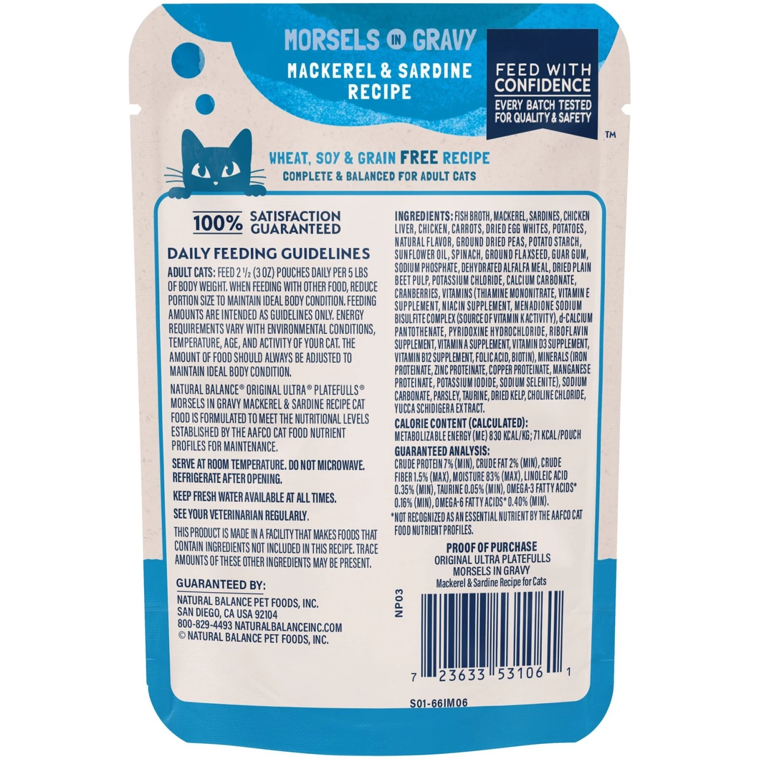 Natural Balance Platefulls Indoor Formula Mackerel & Sardine In Gravy Grain-Free Cat Food Pouches 5 Natural Balance Platefulls Indoor Formula Mackerel & Sardine In Gravy Grain-Free Cat Food Pouches - Image 3