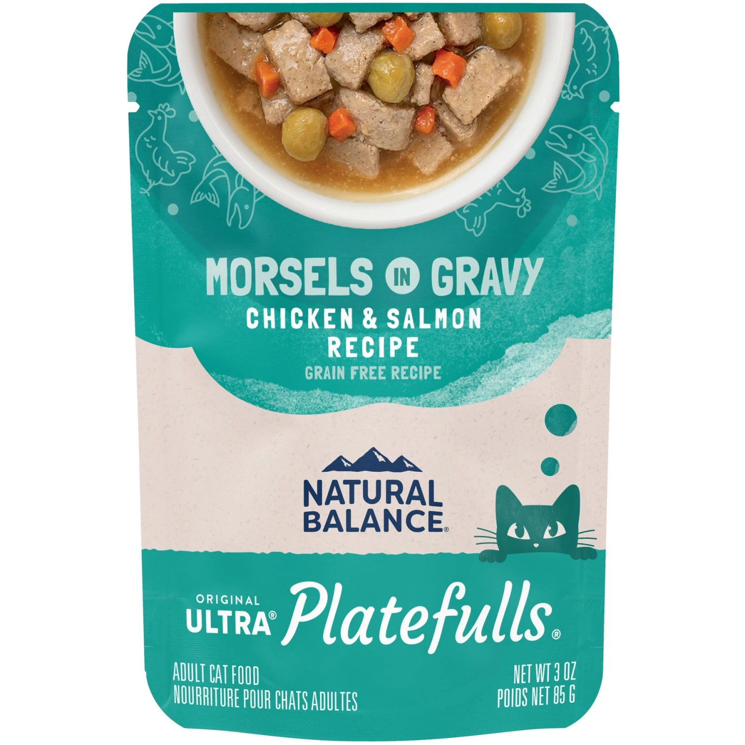 Natural Balance Platefulls Chicken & Salmon Formula In Gravy Grain-Free Cat Food Pouches 3 Natural Balance Platefulls Chicken & Salmon Formula In Gravy Grain-Free Cat Food Pouches
