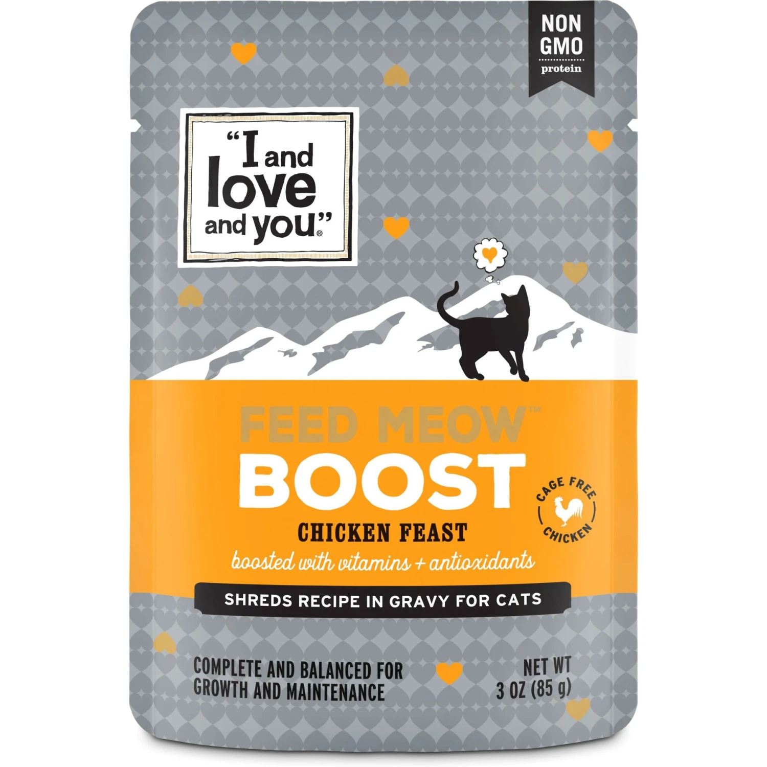 I And Love And You Feed Meow Boost Chicken Grain-Free Chunks In Gravy Wet Cat Food, 3-oz Pouch, Case Of 24 3 I And Love And You Feed Meow Boost Chicken Grain-Free Chunks In Gravy Wet Cat Food, 3-oz Pouch, Case Of 24